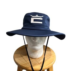 Navy Blue Wide Brim Hat with Crown Logo